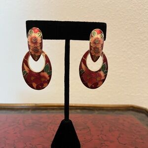 Vintage Floral Cloisonné Two way Enamel Drop Earrings